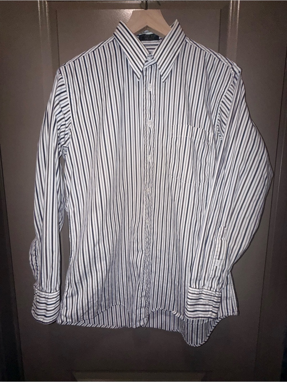 Dior Men's White Shirt with Navy Vertical Stripes